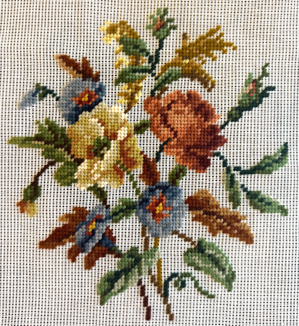 Vintage Preworked Decorator Needlepoint Canvas Floral Dritz Garden Design 8 x 9
